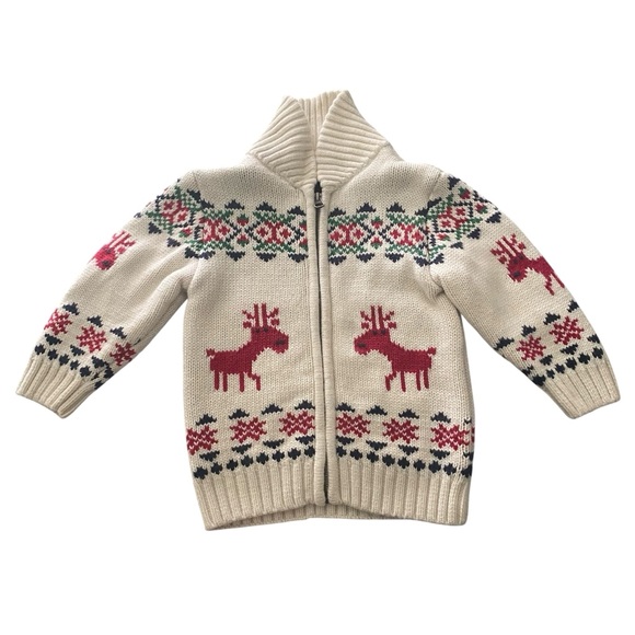Hanna Anderson Dear Deer Wool Winter Christmas Full Zip Sweater 3T - Picture 1 of 7